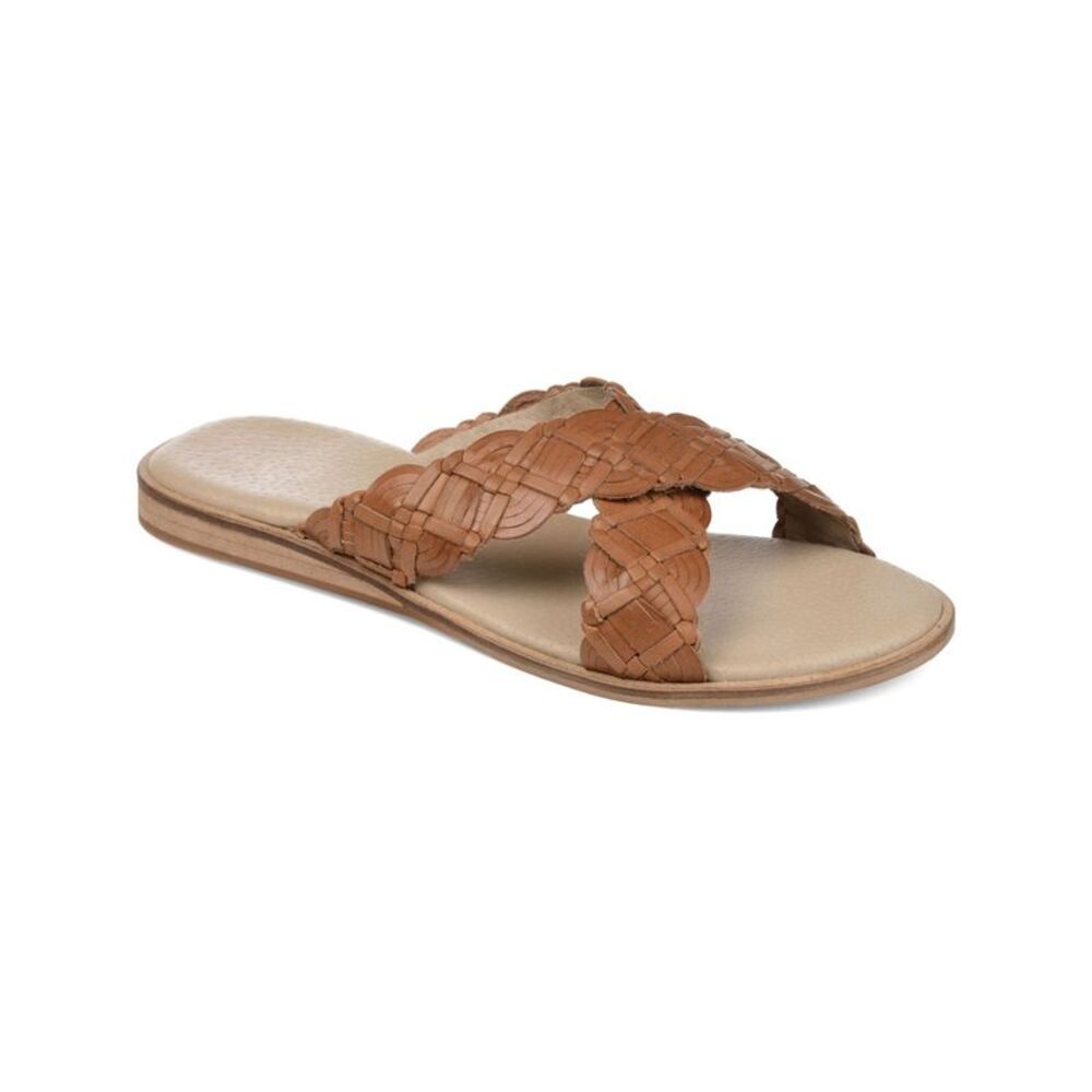 JOURNEE SIGNATURE Womens Brown Bryson Open Toe Slip On Leather Slide Sandals 7
